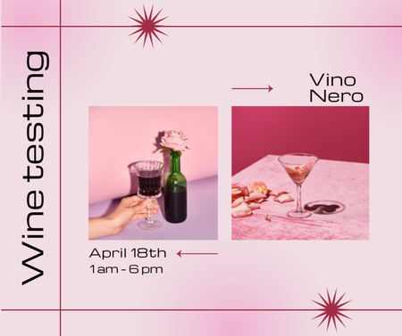 Viininmaisteluilmoitus vaaleanpunaisella lasilla Facebook Design Template
