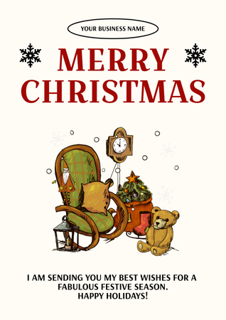 Christmas Greeting with Warm Wishes and nostalgic décor Poster Design Template