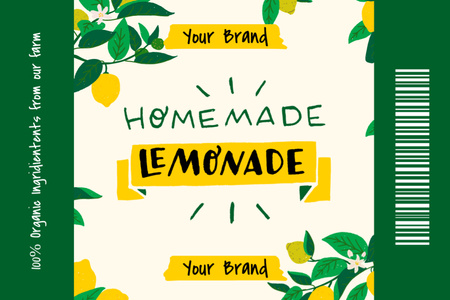 Template di design Etichetta verde e gialla per limonata fatta in casa Label