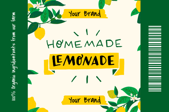 Green and Yellow Tag for Homemade Lemonade Label Tasarım Şablonu