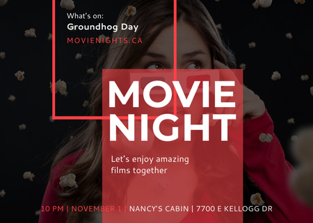 Movie Night Event Woman in 3d Glasses Postcard 5x7in Design Template