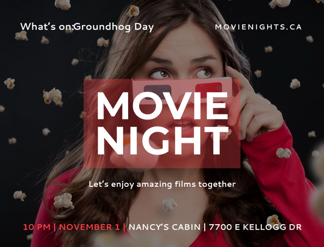 Movie Night Event Woman In Glasses Postcard 4.2x5.5in – шаблон для дизайна