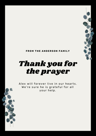 Funeral Thank You Card with Branches Postcard A5 Vertical Design Template