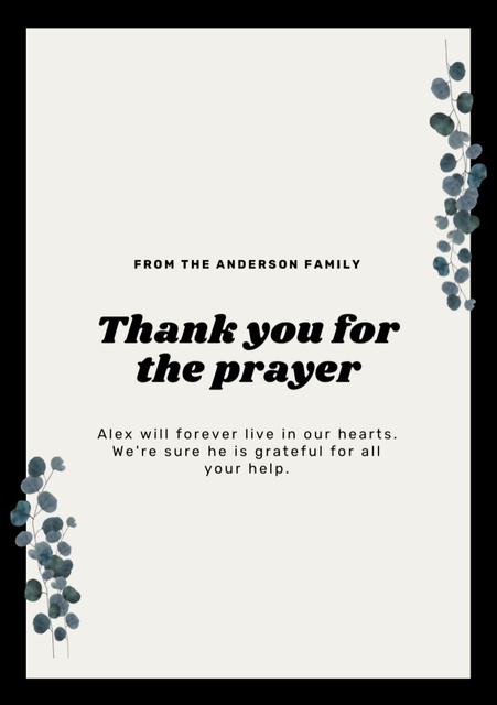 Funeral Thank You Card with Branches Postcard A5 Vertical – шаблон для дизайна
