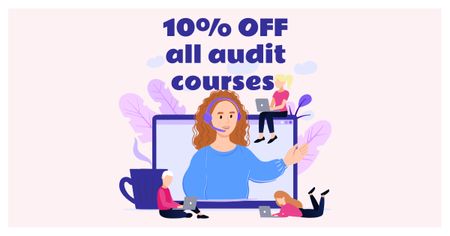 Ontwerpsjabloon van Facebook AD van Audit Courses Offer with Woman on Laptop Screen