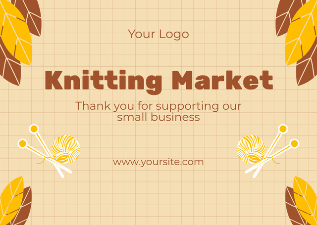 Knitting Market Announcement With Yarn And Needles Card Design Template
