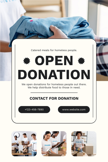 Donation Opening Ad Layout with Photo Collage Pinterest Tasarım Şablonu