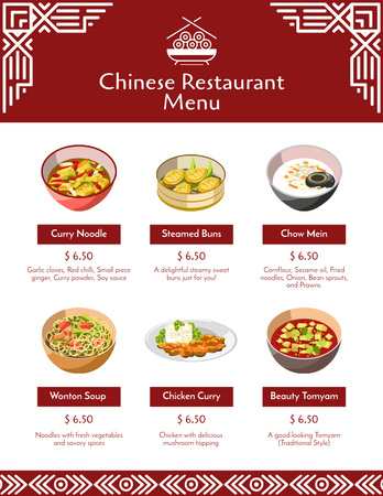 Chutné čínské jídlo návrh na bílém Menu 8.5x11in Šablona návrhu