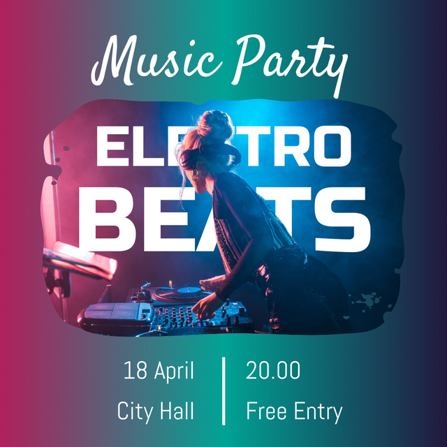 Electronic Music Night Party Announcement Instagram Πρότυπο σχεδίασης