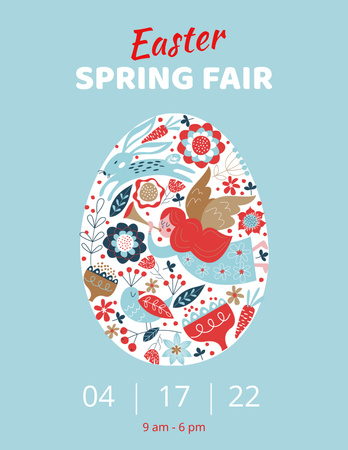 Plantilla de diseño de Easter Fair Announcement with Painted Egg on Blue Flyer 8.5x11in 
