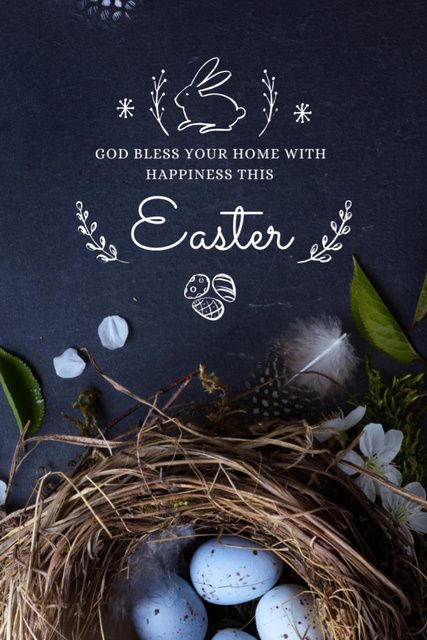 Easter Greeting With Eggs and Feather Postcard 4x6in Verticalデザインテンプレート