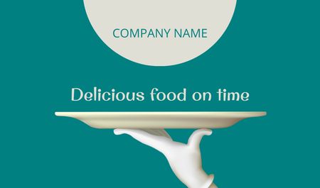 Template di design Catering Services Offer with Waiter holding Plate Business card
