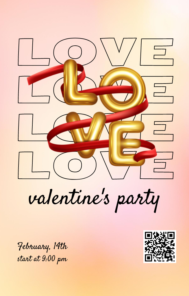 Valentine's Day Love Party Invitation 4.6x7.2in Šablona návrhu