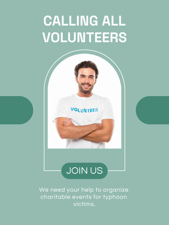Volunteer Search Announcement with Man Poster US Design Template
