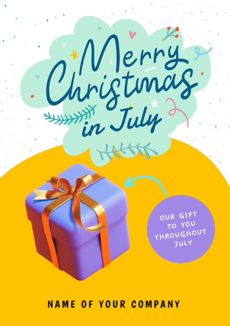 Bright Christmas in July Greetings with Lilac Gift Box Flyer A4 Design Template