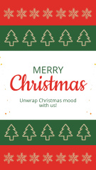 Merry Christmas Holiday Greeting with Cute Trees and Snowflakes