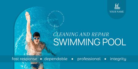 Template di design Pool Cleaning and Repair Services with Young Swimmer Twitter