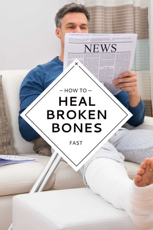 Man with broken bones sitting on sofa Pinterest tervezősablon