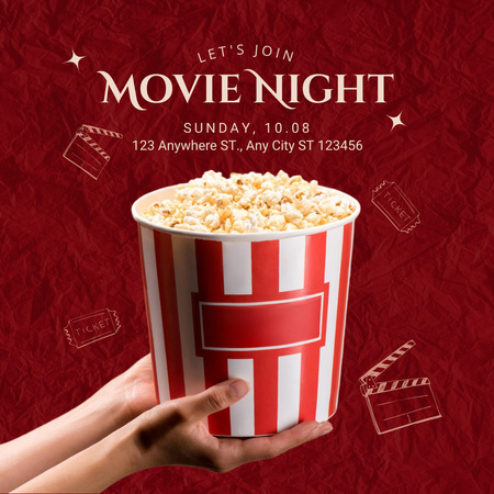 Movie Night Announcement on Red Instagram Design Template