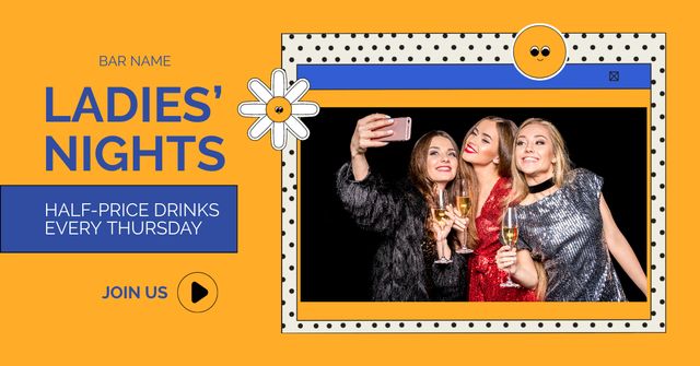 Modèle de visuel Half Price Drinks Offer For Ladies Nights - Facebook AD