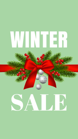 Winter Sale Announcement with Bright Red Bow Instagram Story Tasarım Şablonu