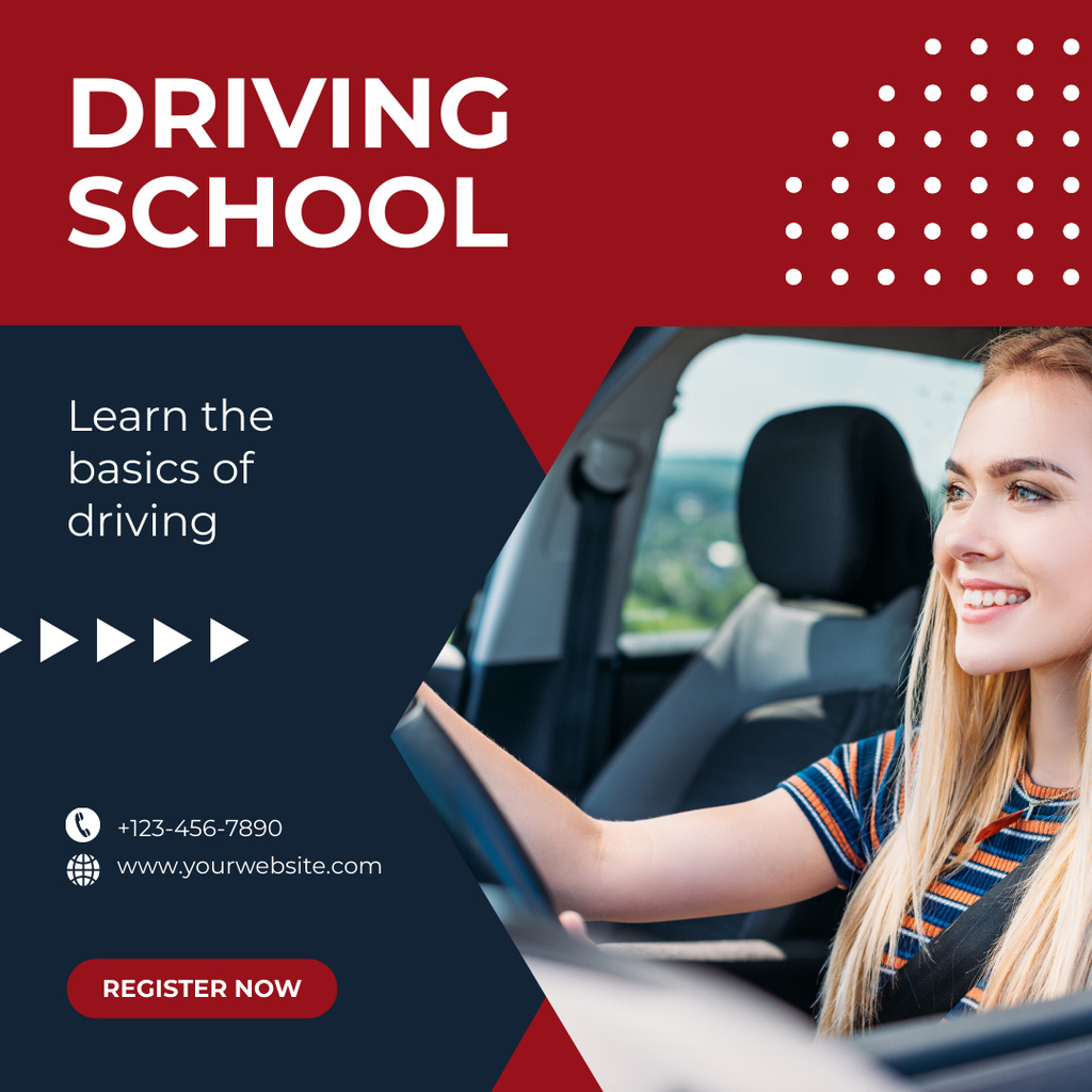 Enrollment In Basic School's Car Driving Course Instagram Design Template