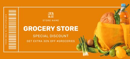Grocery Store Special Discount Coupon 3.75x8.25in Design Template