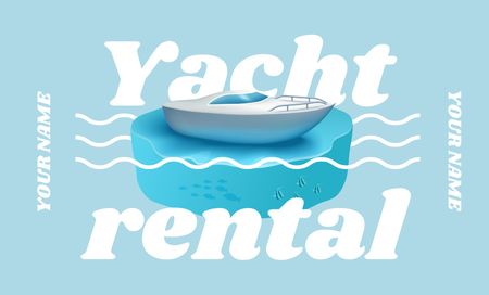 Designvorlage Yacht Rent Offer on Blue für Business Card 91x55mm