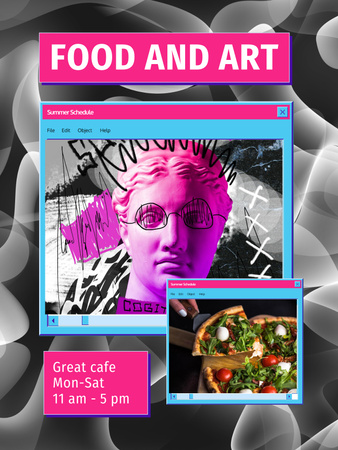Psychedelic Ad of Art Cafe with Purple Elements Poster US Design Template