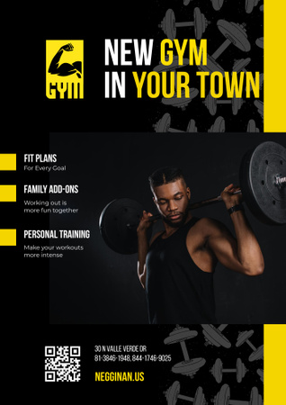 Gym Promotion with Man Lifting Barbell Poster B2 Design Template
