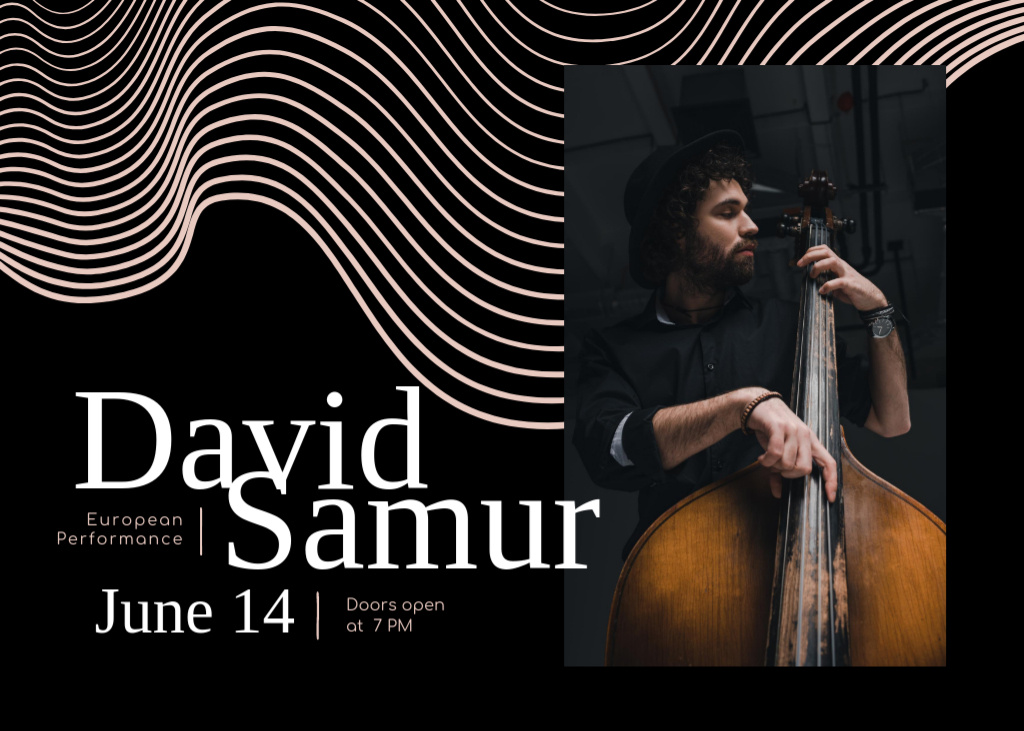Music Concert Invitation with Double Bass Player Flyer 5x7in Horizontal Tasarım Şablonu