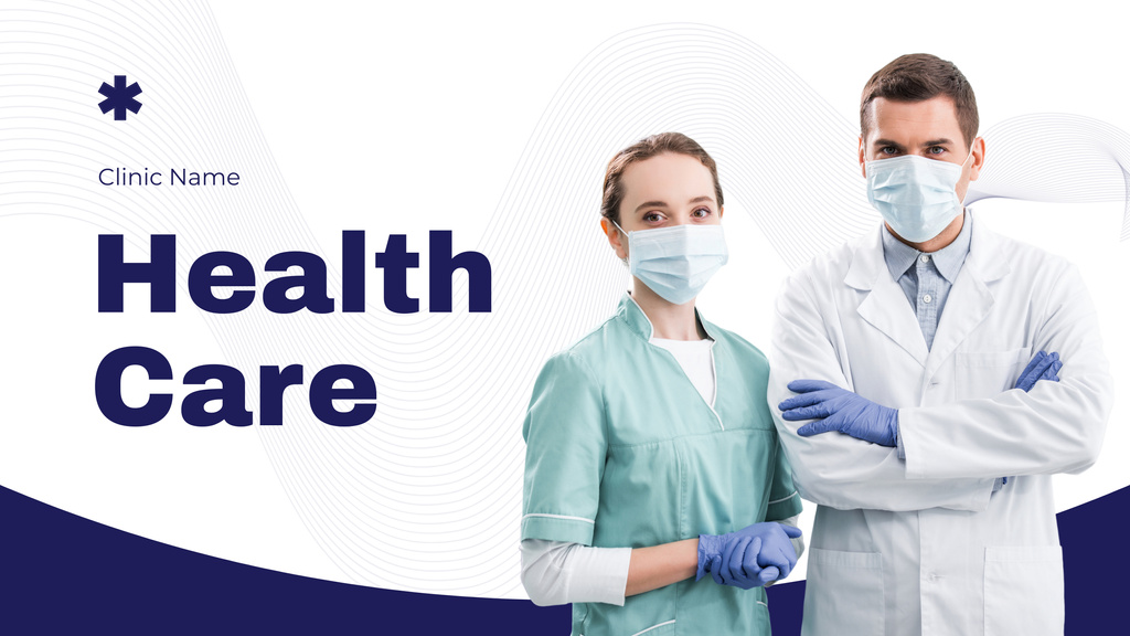 Healthcare Clinic Ad with Doctors in Masks Youtube Design Template