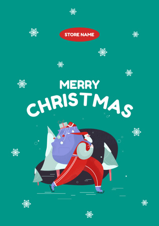 Christmas Cheers With Skating Santa Postcard A5 Vertical Design Template