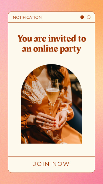 Online Party Announcement with Woman holding Champagne Instagram Storyデザインテンプレート