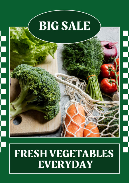 Fresh Daily Veggies Sale Offer In Green Poster Design Template