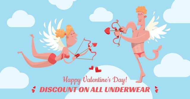 Ontwerpsjabloon van Facebook AD van Valentine's Day Underwear Sale Cupids in sky