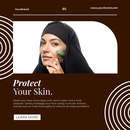 Mulher islâmica usando rolo de jade para massagem facial Instagram Modelo de Design