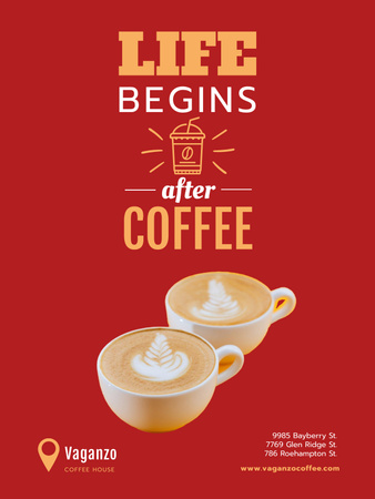 Coffee Quote About Life With Cups in Red Poster US – шаблон для дизайну