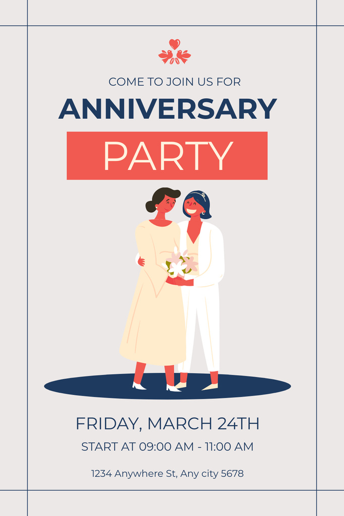 Anniversary Party Announcement With Illustration In Spring Pinterest tervezősablon
