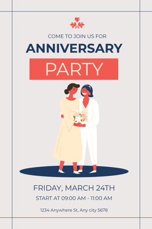 Designvorlage Anniversary Party Announcement With Illustration In Spring für Pinterest