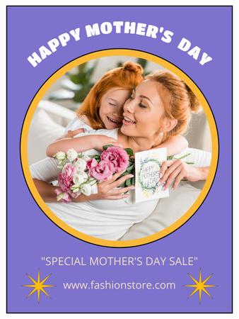 Mom and Daughter with Cute Bouquet on Mother's Day Poster US Design Template