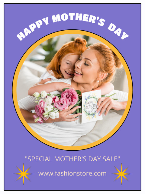 Mom and Daughter with Cute Bouquet on Mother's Day Poster US – шаблон для дизайна