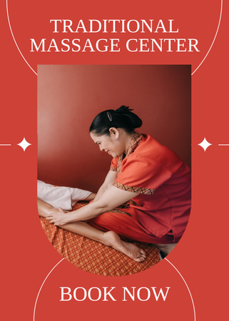 Ontwerpsjabloon van Flayer van Advertentie voor massagecentrum met vrouwelijke masseuse