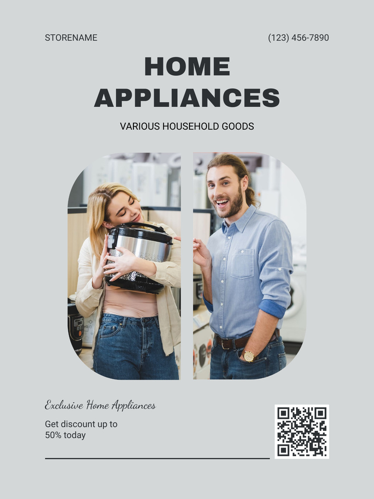 Man and Woman Buying Home Appliances Poster US Modelo de Design