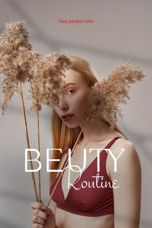 Beauty Ad with Tender Girl holding Flowers Pinterest tervezősablon