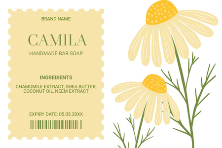 Handmade Soap Bar With Chamomile Extract Offer Label Design Template