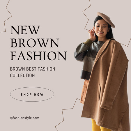 Designvorlage Braune Modekollektion mit Frau für Instagram