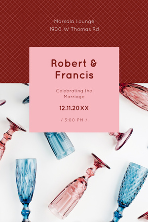 Designvorlage Wedding Celebration Announcement With Champagne Glasses für Postcard 4x6in Vertical