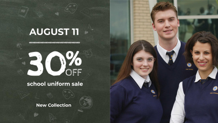 Back to School Sale Students in blue uniform FB event cover Design Template