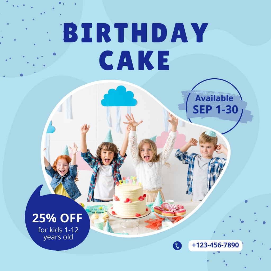 Birthday Cake For Kids With Discount Instagram Design Template